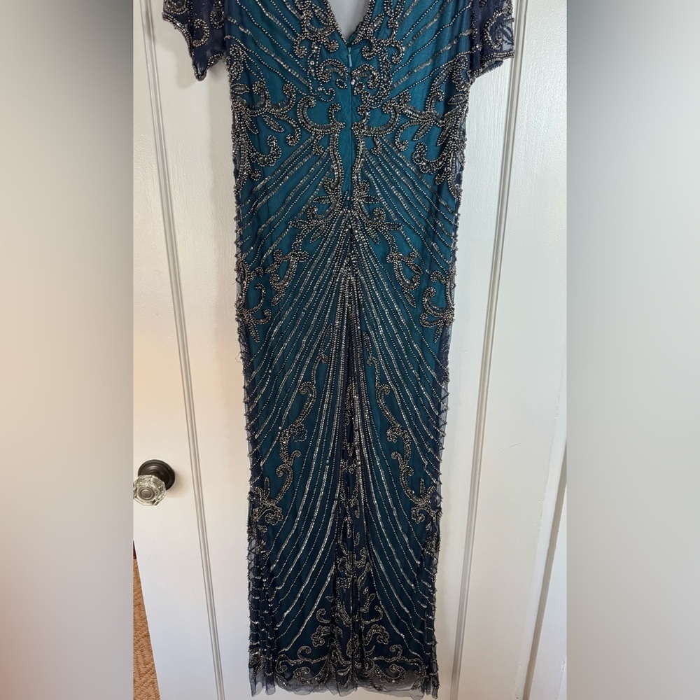 Elegant Teal and Silver Embellished Dress - Picture 4 of 6